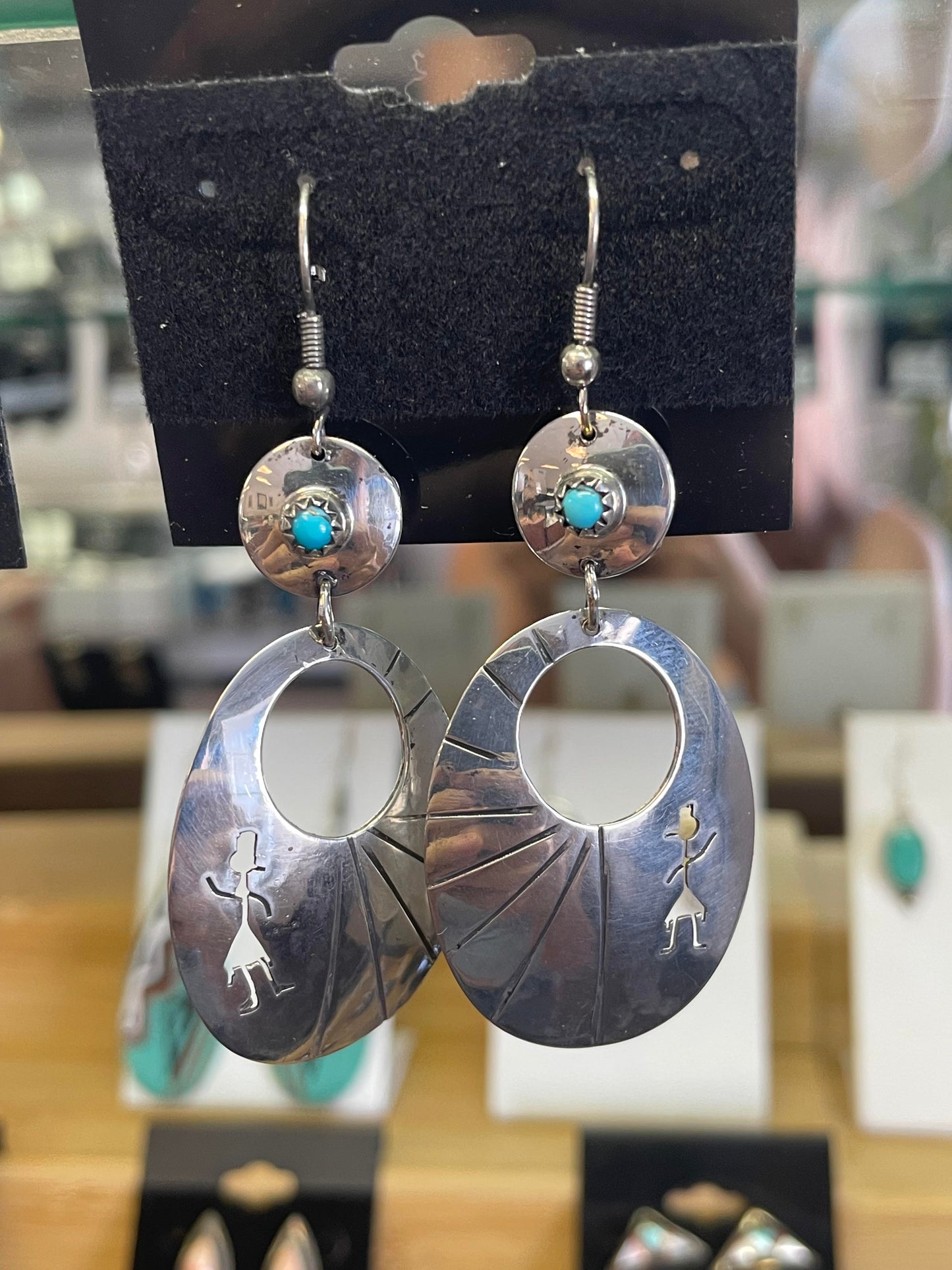 Silver Turquoise Native American disc earrings