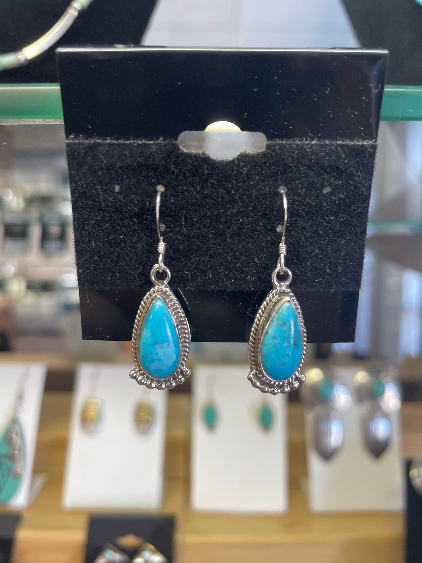 Native American Silver Tear Drop Turquoise Shaped Earrings