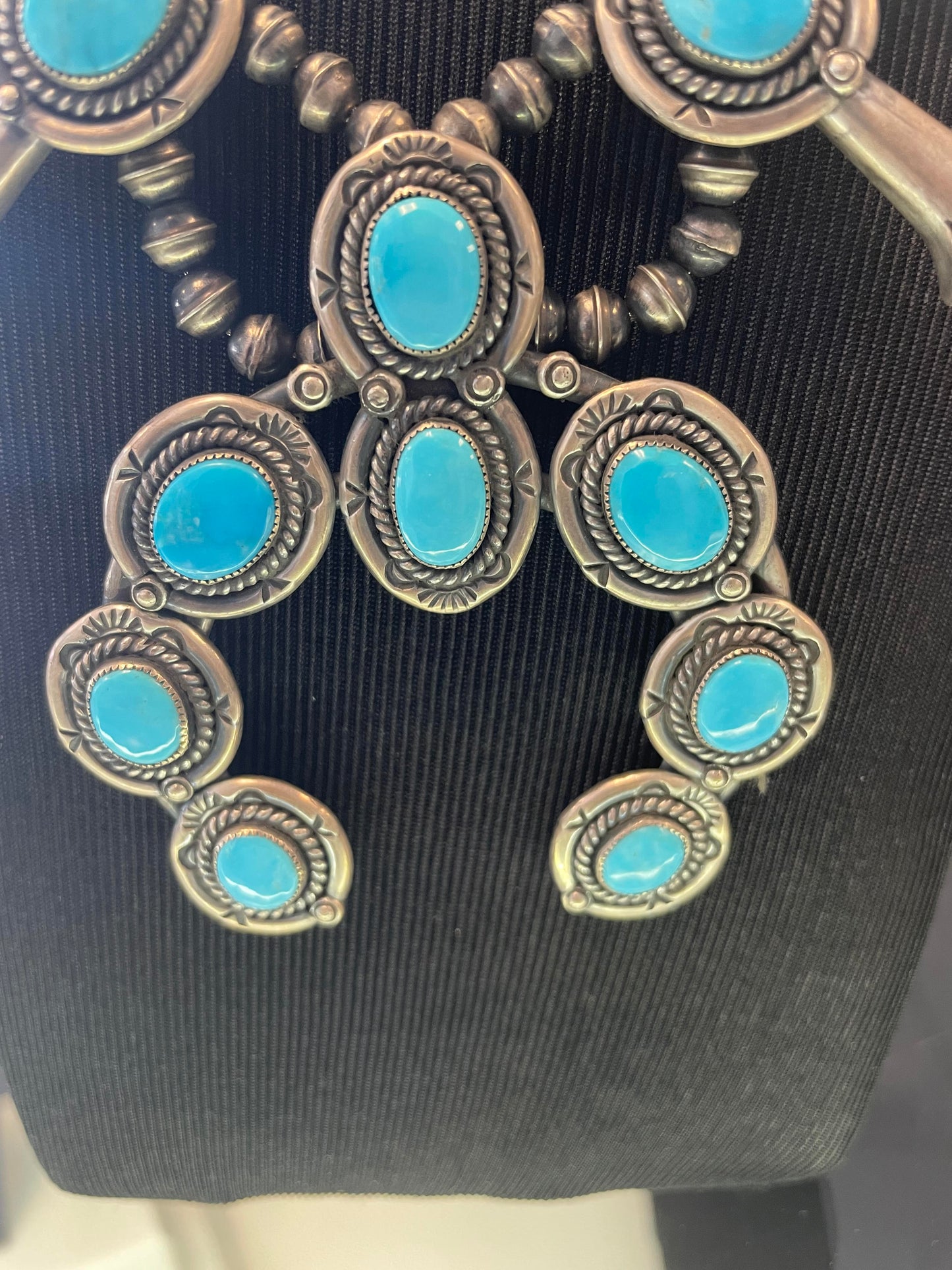 Turquoise silver squash blossom and earring set