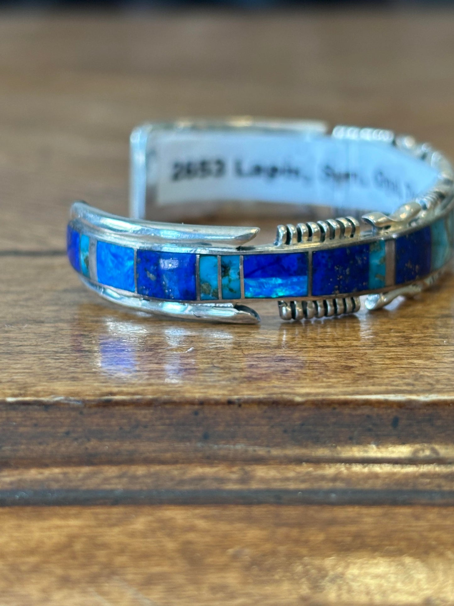 Sterling Navajo inlaid Lapis, Turquoise, synthetic Opal, sterling cuff