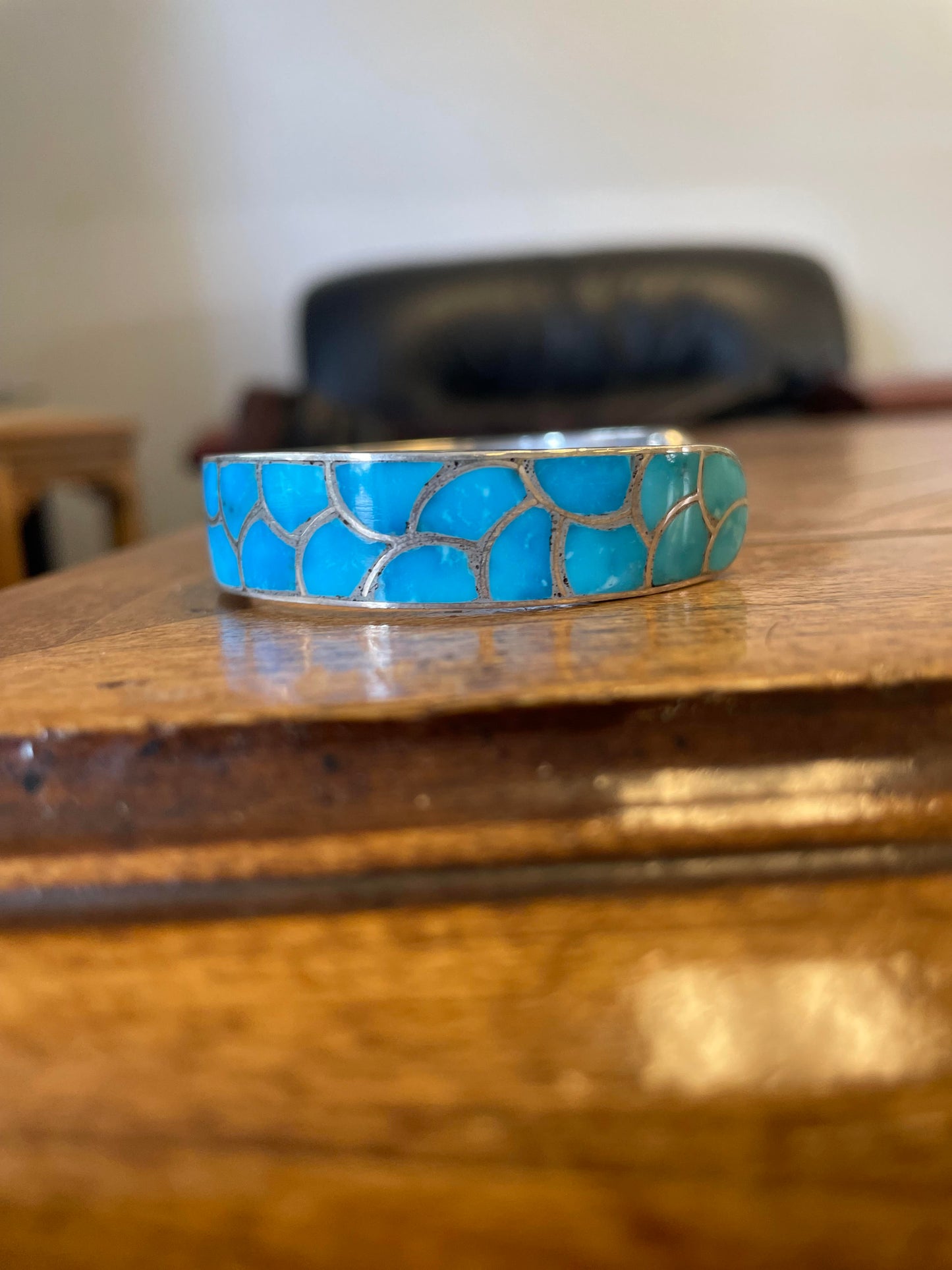 Zuni turquoise inlaid cuff signed Lynette Johnson